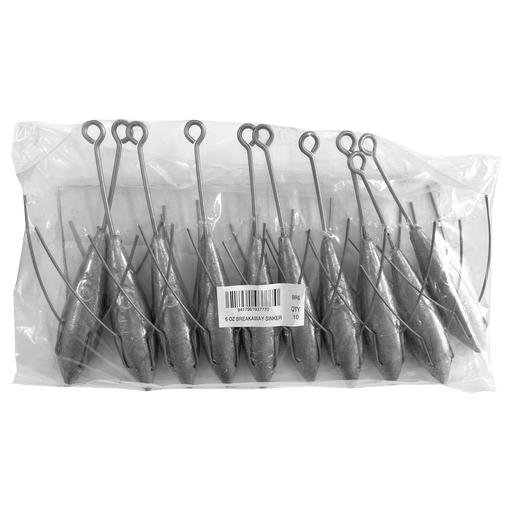 Breakaway Sinker Bulk Pack 6oz (10 per pack) in a clear packaging showcasing 10 units.