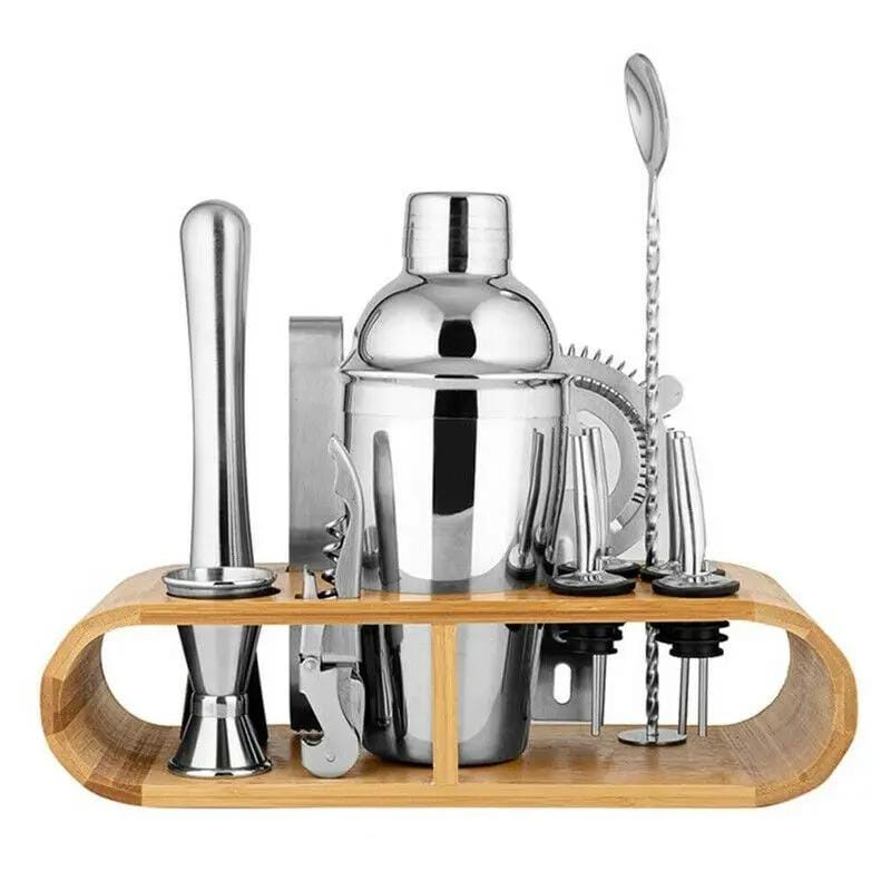 12 Piece Stainless Steel Cocktail Shaker Set With Bamboo Stand Bartender Kit – view 1