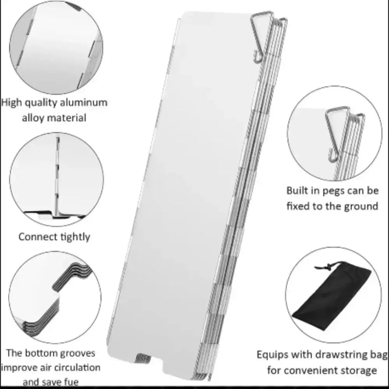 Tall Aluminium Stove Windscreen – Foldable Gas Burner Shield – view 7
