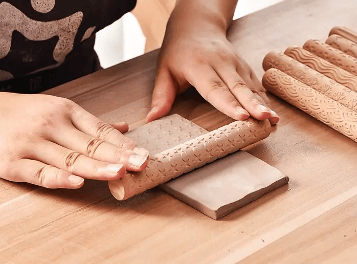 Textured Roller for Clay Pottery - Wood Embossed Rod Clay Pottery Sculpture Tools – view 4