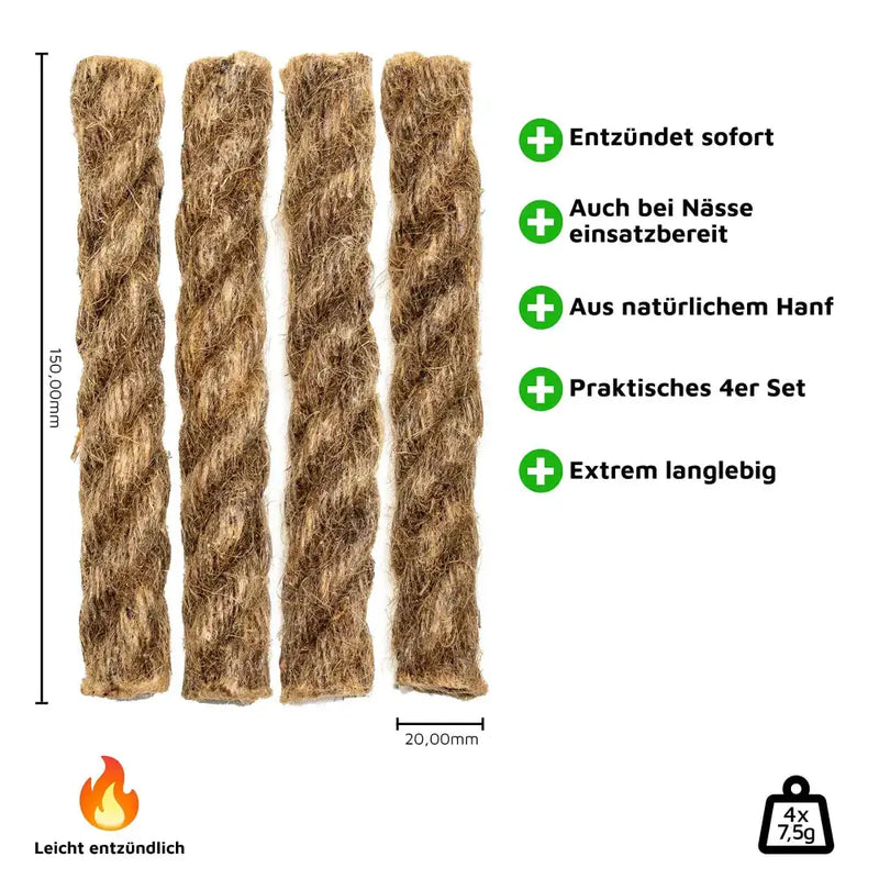 Habicare SS Tinder Rope Pack Habicare Wax-Infused Tinder Rope - 4 Pack Fire