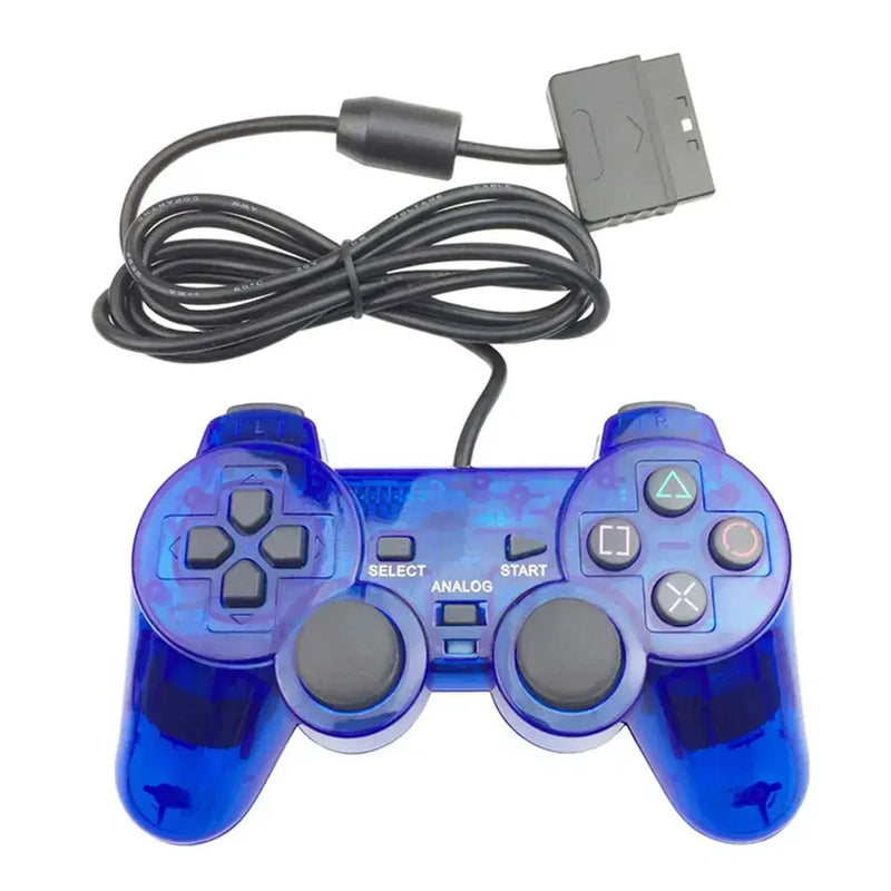 Transparent Blue PS2 Wired Controller – Dual Vibration (different colours available) – view 1