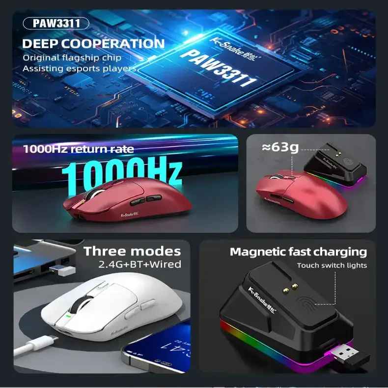 Tri-Mode Gaming Mouse – 12000 DPI (available in Black & White) – view 8