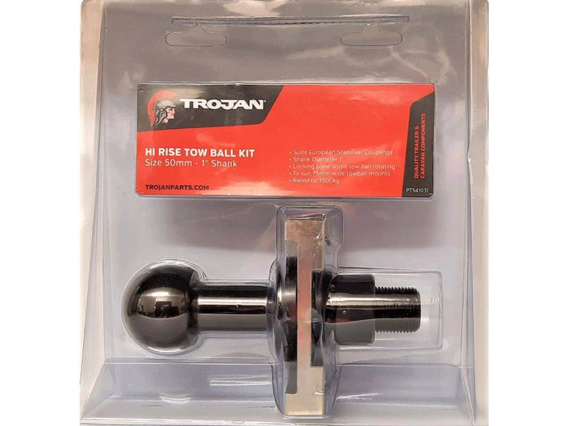 Trojan Tow Balls Kit T/BALL 50MM X 1” BLK 3500KG Tall kit Trojan 50mm Towball Kit Tall 3500KG Caravan Hitch