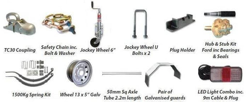 Trojan 1500kg Single-Axle Unbraked Trailer Kit 13in Wheels for DIY Builders Custom Build Kit