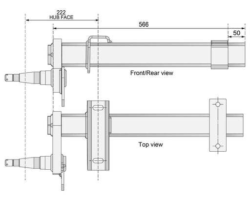Duratorque Half Beam Left Trojan Heavy-Duty 1000kg Per pair Half Trailer Axle For Braked Or Non-Braked Systems – view 2