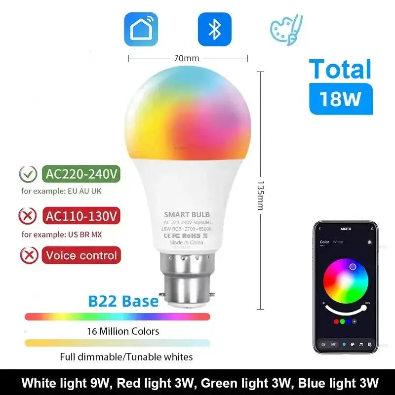 Habicare Smart LED Bulb 15W/18W E27/B22, Dimmable Smart LED Bulb 15W/18W E27/B22, Dimmable