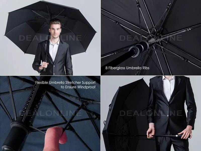 Black Double-Canopy Umbrella Windproof 150CM Large Auto-Open +Cover – view 5