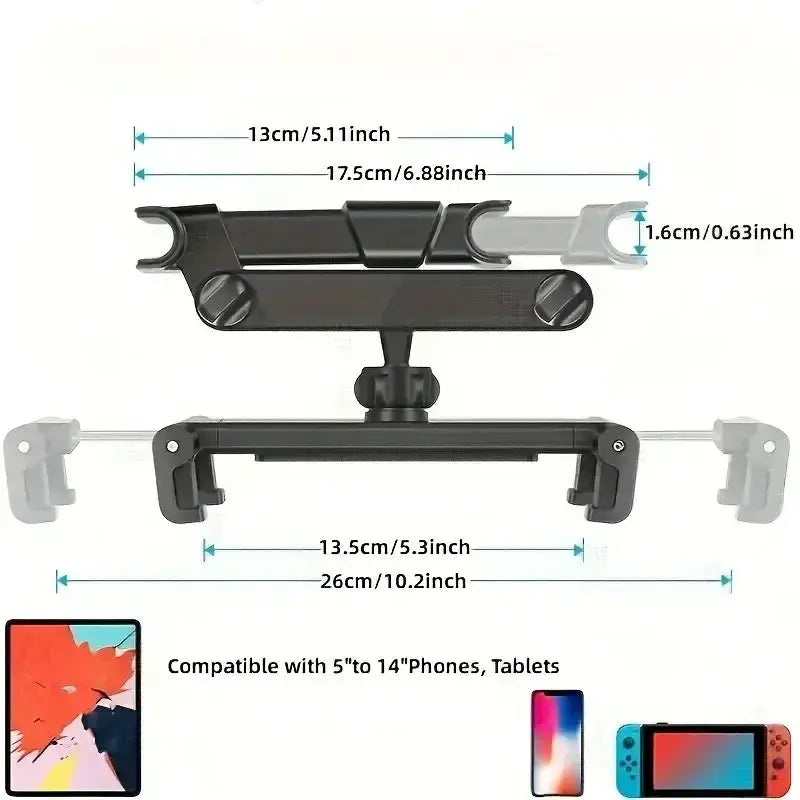 Universal Car Headrest Tablet & Phone Holder Mount (Black & Red) – view 7