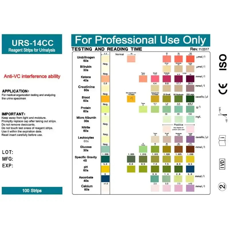 Habicare HBC Personal Health Test Strips (URS-14) Habicare URS-14 Urinalysis Reagent Strips 100 Count