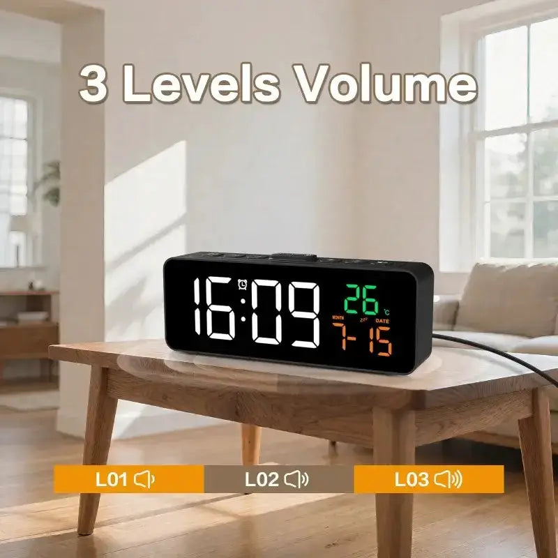 USB Digital Alarm Clock – TEMP & Date Display with 5-Level Brightness – view 7