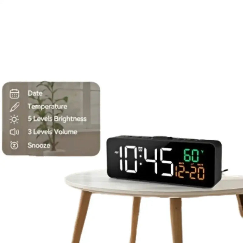 USB Digital Alarm Clock – TEMP & Date Display with 5-Level Brightness – view 3