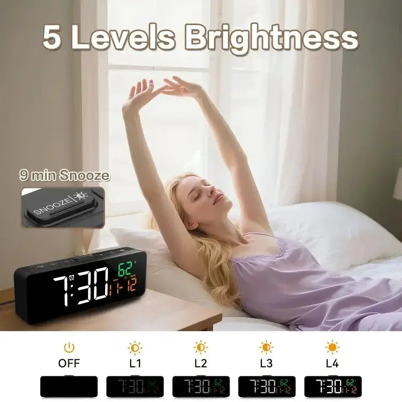 USB Digital Alarm Clock – TEMP & Date Display with 5-Level Brightness – view 11
