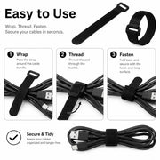Habicare Reusable Black Nylon Hook & Loop Cable Ties Reusable Black Nylon Hook & Loop Cable Ties
