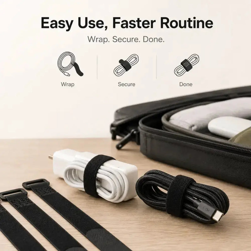 Habicare Reusable Black Nylon Hook & Loop Cable Ties Reusable Black Nylon Hook & Loop Cable Ties