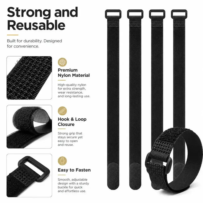Habicare Reusable Black Nylon Hook & Loop Cable Ties Reusable Black Nylon Hook & Loop Cable Ties