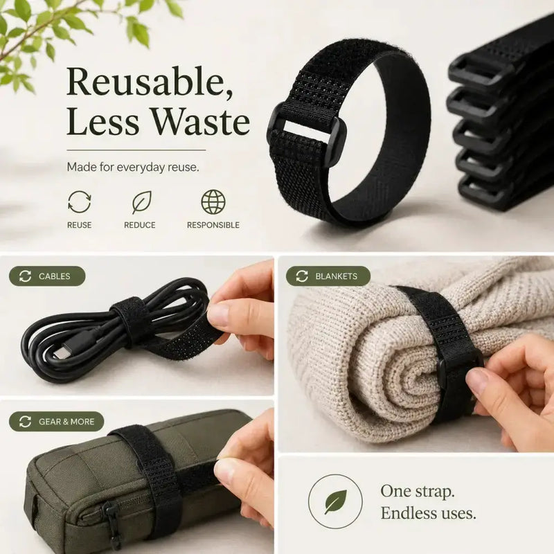 Habicare Reusable Black Nylon Hook & Loop Cable Ties Reusable Black Nylon Hook & Loop Cable Ties