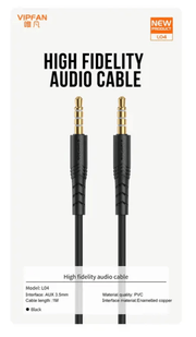 techplus VipFan Premium Aux Cable 1 Meter L04 VipFan Premium 1m Gold Plated 3.5mm Aux Cable