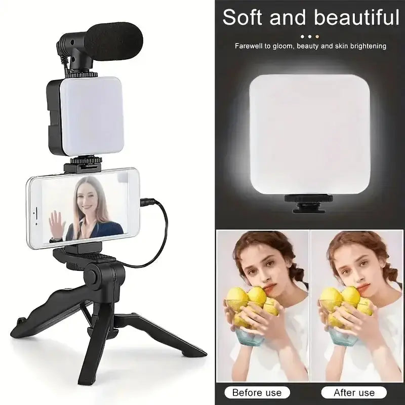 Vlogging Kit with Tripod, Mic & LED Light for Smartphones (6 in 1) – view 4