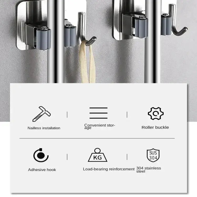 Habicare SS Wall-Mount Mop & Broom Holder Wall-Mount Mop & Broom Holder
