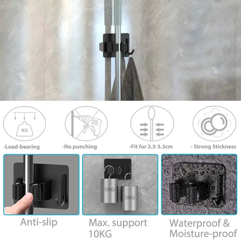 Habicare SS Wall-Mount Mop & Broom Holder Wall-Mount Mop & Broom Holder