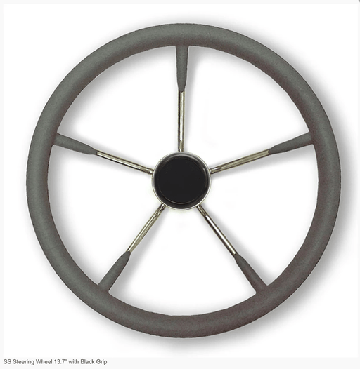Absolute Marine Stainless Steel Steering Wheel 15.5 Inch Black Grip Corrosion Resistant 316 Saltwater Boats Five Spoke
