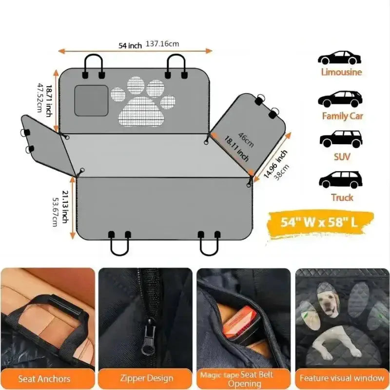 Habicare SS Waterproof Dog Car Hammock with Mesh Window Waterproof Dog Car Hammock with Mesh Window