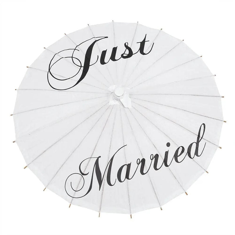 White Paper Wedding Umbrella With Just Married Script – view 1