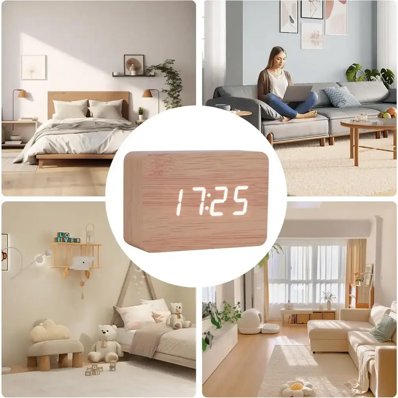 Wooden LED Digital Alarm Clock with Temperature Display & Night Light (4 colours available) – view 12