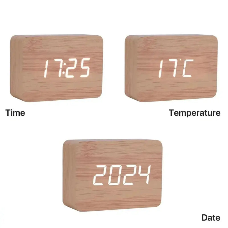 Wooden LED Digital Alarm Clock with Temperature Display & Night Light (4 colours available) – view 5