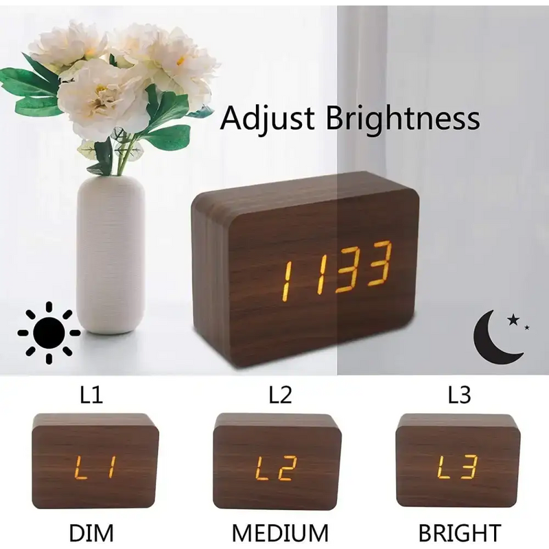 Wooden LED Digital Alarm Clock with Temperature Display & Night Light (4 colours available) – view 6