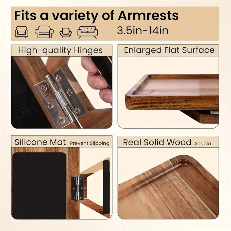 Habicare SS Wooden Sofa Clip-on Armrest Tray Wooden Sofa Clip-on Armrest Tray